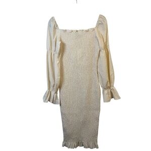 Revolve SNDYS Courtney Midi Dress Cream Ivory Beige Gingham size medium / 10 NWT